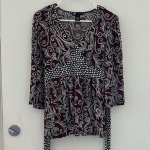 Carole Little Burgundy Paisley and Black Polka Dot Blouse